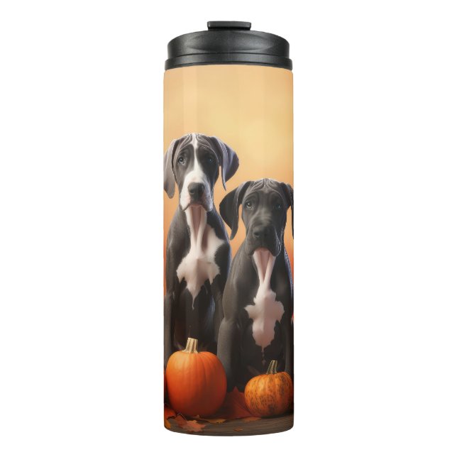 Great Dane Puppy Autumn Delight Pumpkin Thermal Tumbler (Front)