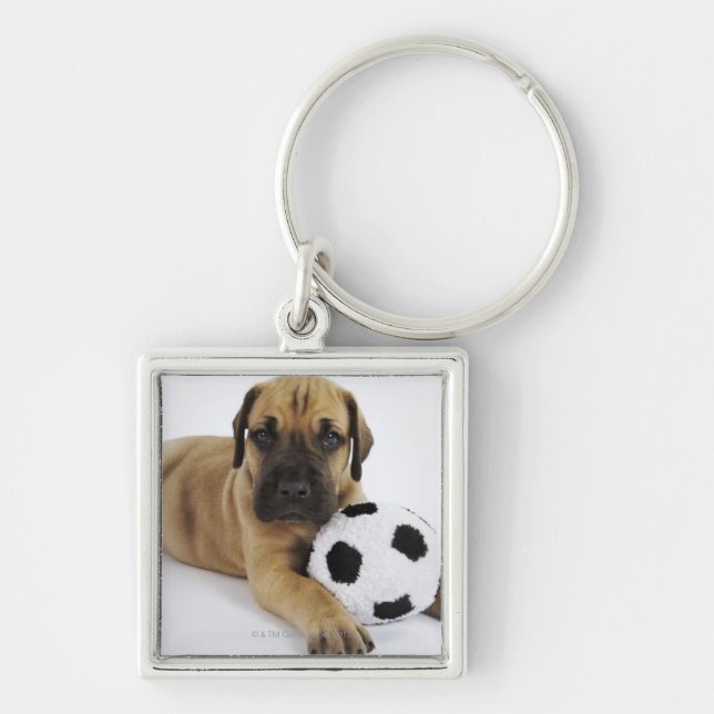 Great Dane Puppy with Soccer Ball Keychain (Front)