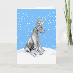 Great Dane Reindeer Christmas Black Holiday Card