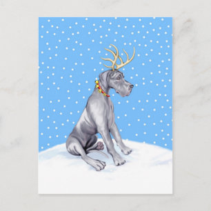 Great Dane Reindeer Christmas Blue UC Holiday Postcard