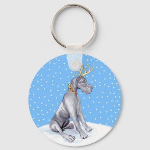 Great Dane Reindeer Christmas Blue UC Keychain