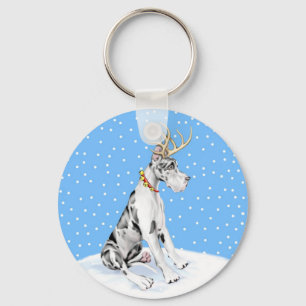 Great Dane Reindeer Christmas Harlequin Keychain