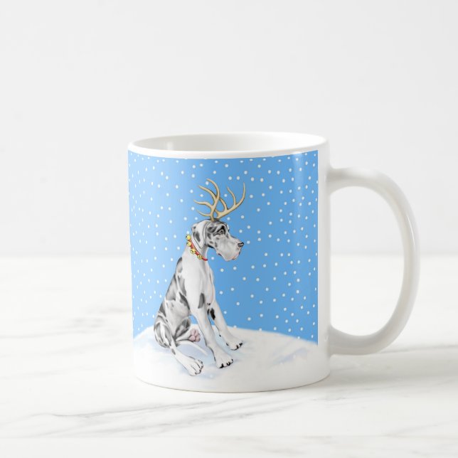 Great Dane Reindeer Christmas Harlequin UC Coffee Mug (Right)