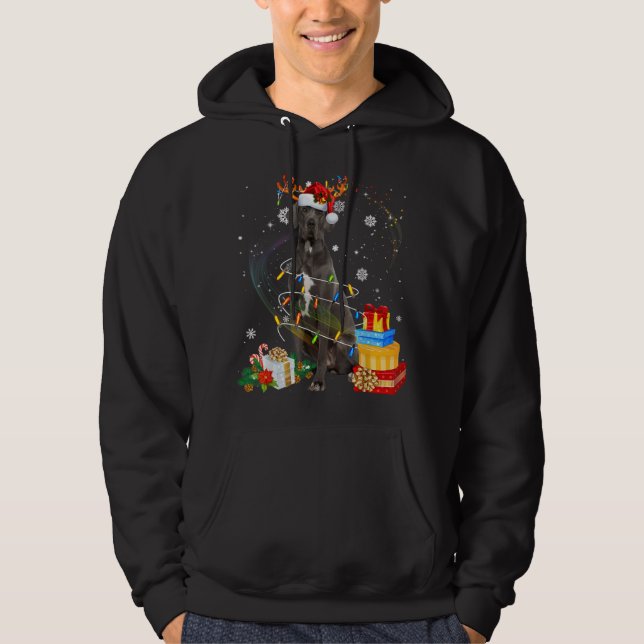 Great Dane Reindeer Christmas Lights Funny Dog Xma Hoodie (Front)