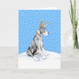 Great Dane Reindeer Christmas Merle Holiday Card