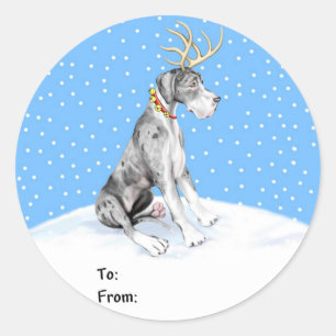 Great Dane Reindeer Christmas Merle UC Gift Tags