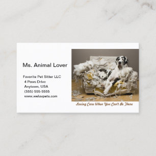 Great Dane Relaxing on Chewed Sofa White Business Card