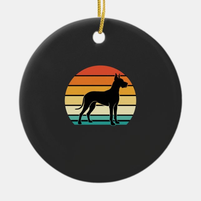 Great Dane Retro Sunset Dog Silhouette Ceramic Ornament (Front)