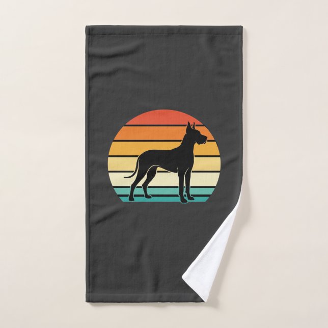 Great Dane Retro Sunset Dog Silhouette Hand Towel (Hand Towel)