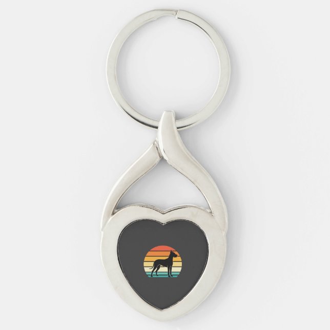 Great Dane Retro Sunset Dog Silhouette Keychain (Front)