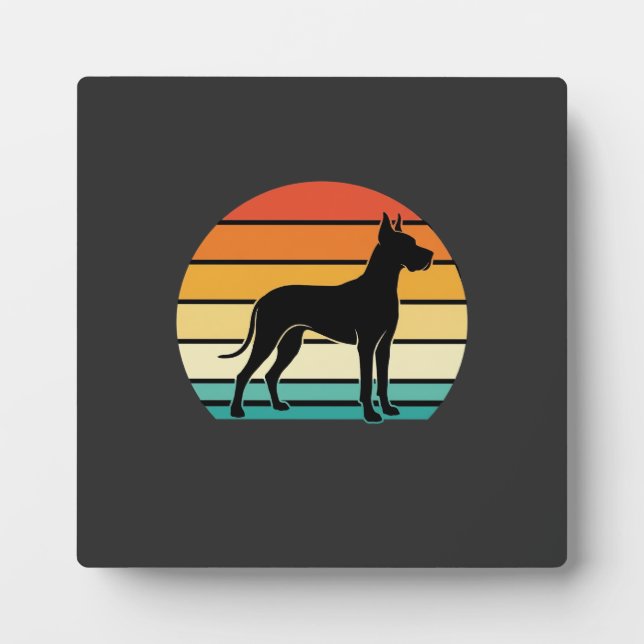 Great Dane Retro Sunset Dog Silhouette Plaque (Front)