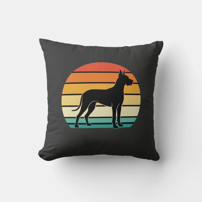 Great Dane Retro Sunset Dog Silhouette Throw Pillow (Front)