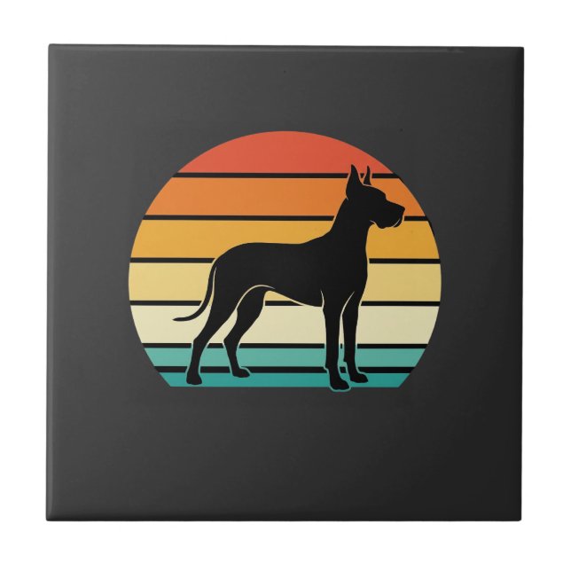 Great Dane Retro Sunset Dog Silhouette Tile (Front)