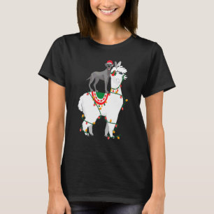 Great Dane Riding Llama Lights Santa Christmas Pa T-Shirt