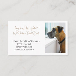 Great Dane Sadly Looking Out Window for Dog Walker Business Card