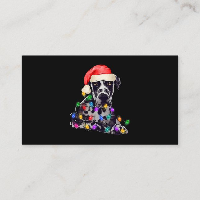 Great Dane Santa Christmas Tree Lights Xmas Boys D Business Card (Front)