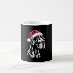 Great Dane Santa Hat Black White Christmas Snow Coffee Mug