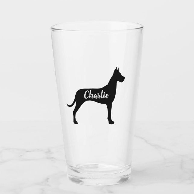 Great Dane Silhouette Personalized Dog Lover's Glass (Front)