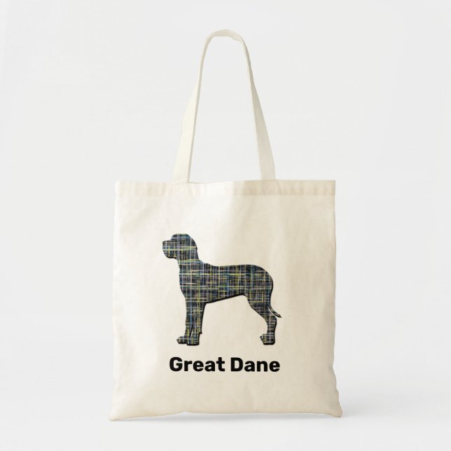 Great Dane Silhouette Yellow & Black Grid Tote Bag (Front)