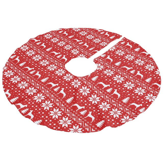 Great Dane Silhouettes Christmas Pattern Faux Linen Tree Skirt (Angled)