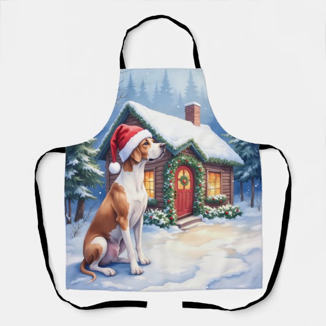 Great Dane Snowy Cabin Santa Hat Christmas Art Apron (Front)