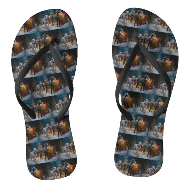 Great Dane Snowy Sleigh Christmas Decor  Flip Flops (Footbed)
