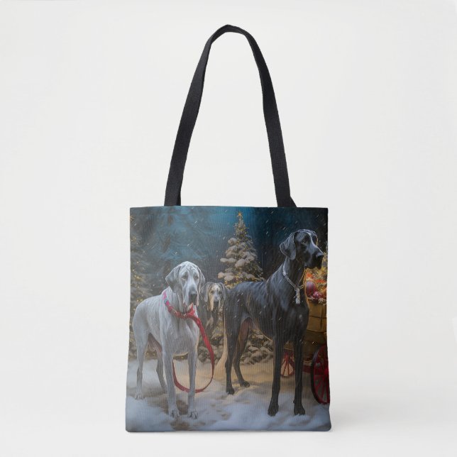 Great Dane Snowy Sleigh Christmas Decor  Tote Bag (Front)