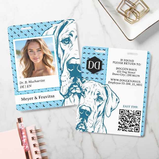 Great Dane sophisticated logo QR Code Badge (Office)