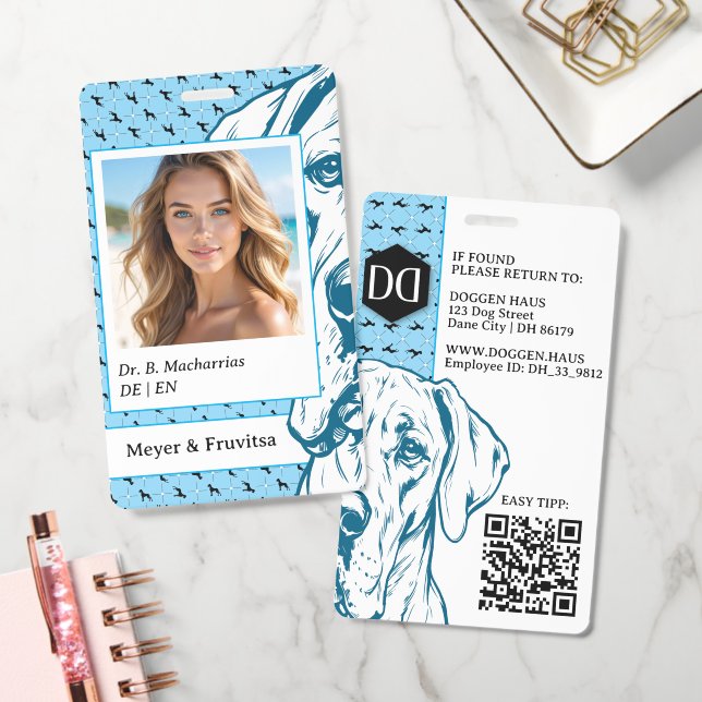 Great Dane sophisticated logo QR Code Badge (Office)
