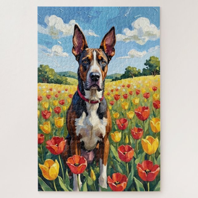 Great Dane Spring Tulip Field Dog Jigsaw Puzzle (Vertical)