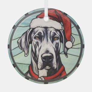 Great Dane Stained Glass Christmas Glass Ornament