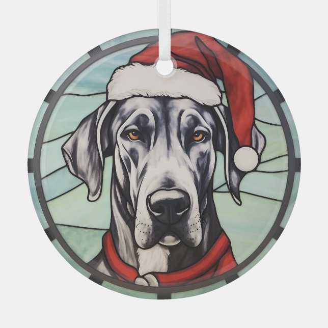 Great Dane Stained Glass Christmas Glass Ornament (Front)
