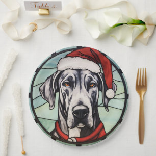Great Dane Stained Glass Christmas Paper Plate