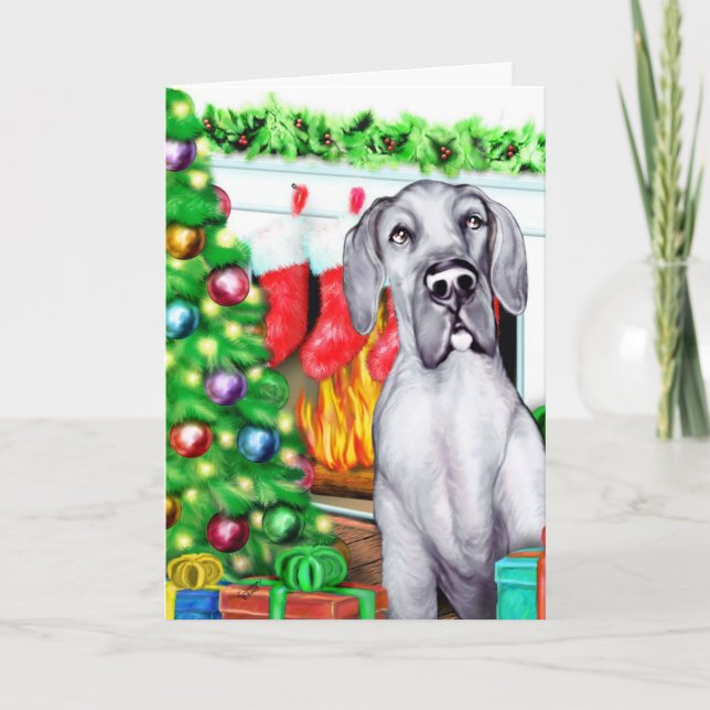 Great Dane Stockings Blue UC Holiday Card (Front)