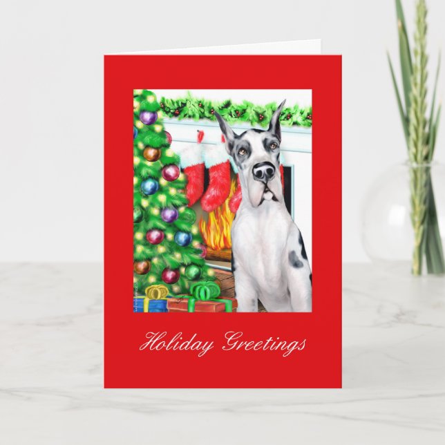 Great Dane Stockings Harlequin Holiday Card (Front)