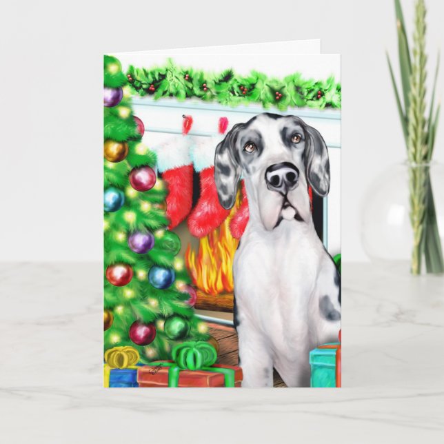Great Dane Stockings Harlequin UC Holiday Card (Front)