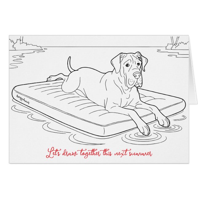 Great Dane Summer mode coloring card  (Devant Horizontal)