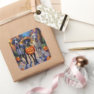 Great Dane Trick-or-Treating Halloween Costumes Square Sticker