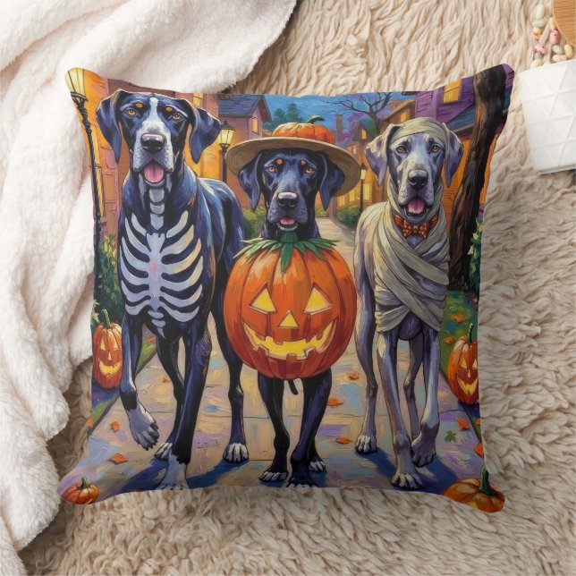 Great Dane Trick-or-Treating Halloween Costumes Throw Pillow (Blanket)