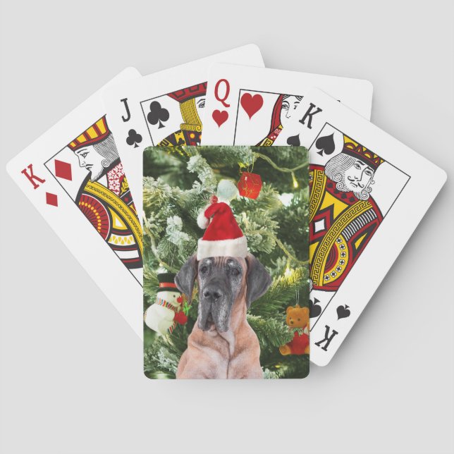Great Dane w Christmas Tree Gift Boxes Santa Hat Playing Cards (Back)