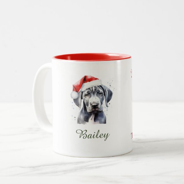 Great Dane Watercolor Christmas Mug (Front Left)