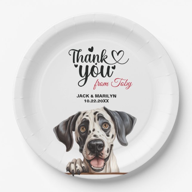 Great Dane Wedding Thank You Paper Plate (Front)