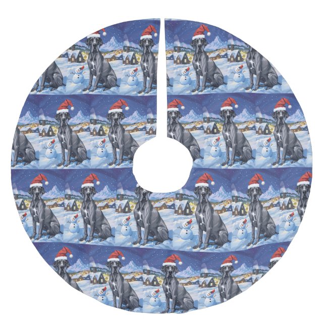 Great Dane Winter Wonderland Christmas Joy  Brushed Polyester Tree Skirt (Front)