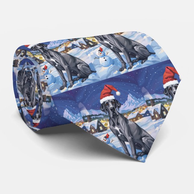 Great Dane Winter Wonderland Christmas Joy  Tie (Rolled)