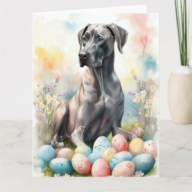 Great Dane with Easter Eggs Card (Front)