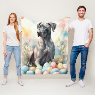 Great Dane with Easter Eggs Fleece Blanket