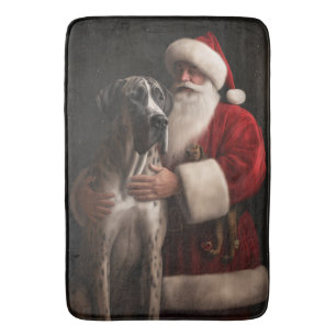 Great Dane With Santa Claus Festive Christmas  Bath Mat