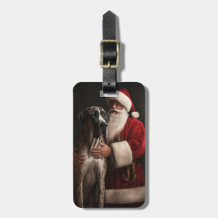 Great Dane With Santa Claus Festive Christmas  Luggage Tag