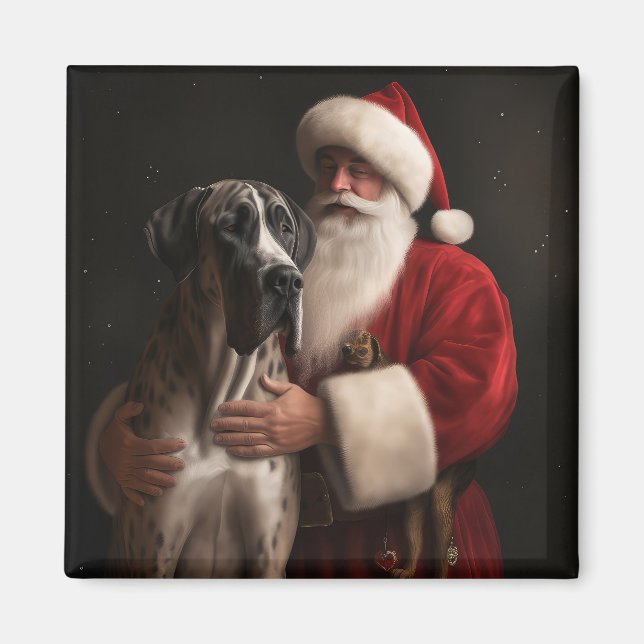 Great Dane With Santa Claus Festive Christmas  Magnet (Front)
