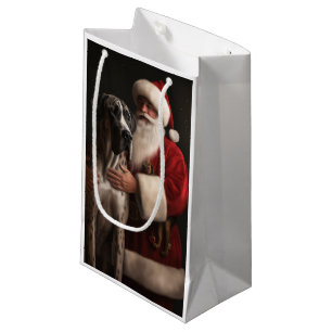 Great Dane With Santa Claus Festive Christmas Small Gift Bag